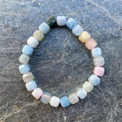 Aquamarine Morganite square bead stretch bracelet