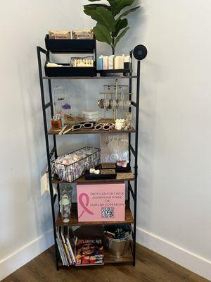 Trendy gift kiosk w/donation box for breast cancer as well