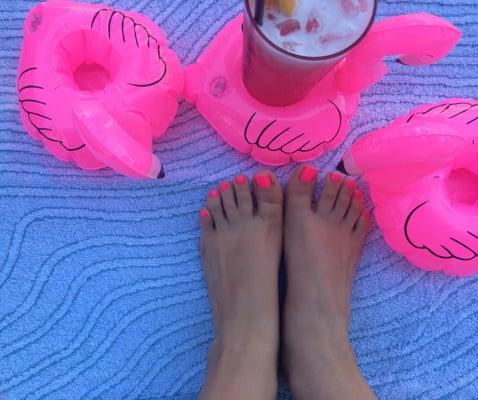 Flamingoes and drinks