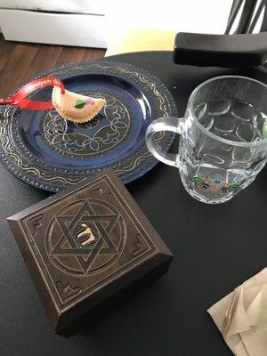 Plate, ornament, mug and box.