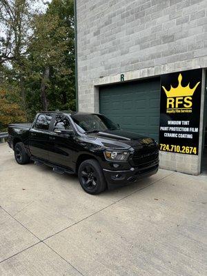 Front windows tinted to match the factory tinted rear windows.