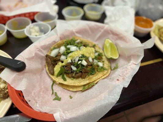 Asada taco with my selected toppings from the topping bar