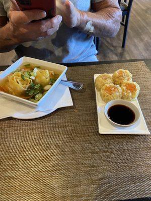 Won ton soup steamed dumplings