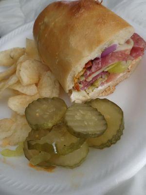 Spicy Italian!  Pickles and chips from home