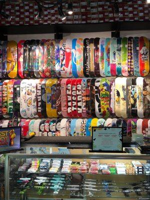 Wall of skateboards