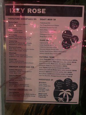 Menu (as of December 2023)