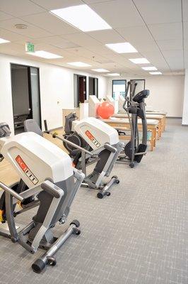 We have a variety of cardio machines to elevate your heart rate, warm-up your muscles, and re-educate your muscles.