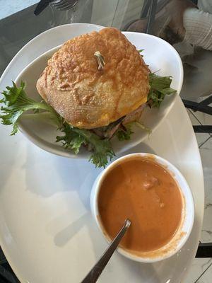 Apple Ham & Cheddar and tomato bisque