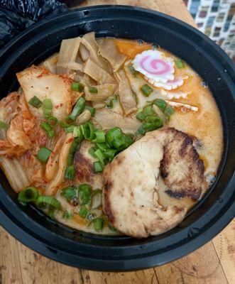 Pick 3 bowl - spicy broth, chicken, Narutomaki, menma, kimchi, scallions