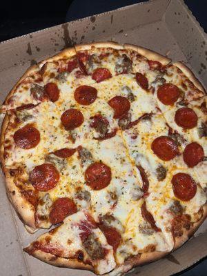 Pepperoni and sausage pizza