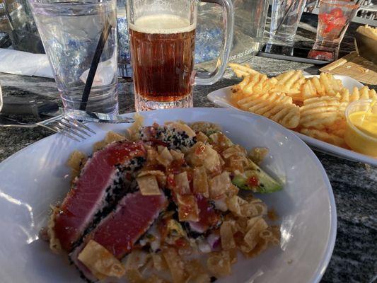 Ahi tuna appetizer with Side Waffle Fries