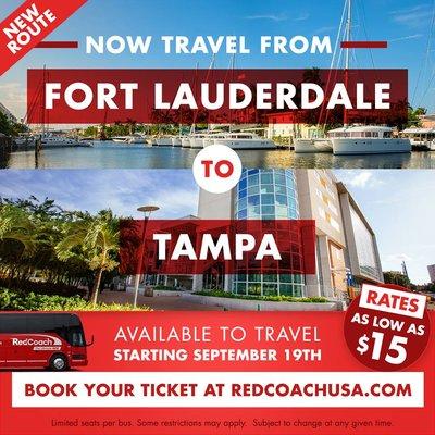 New route between Tampa and Fort Lauderdale!