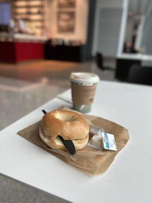 Delicious bagel, And the latte? Well... More of a cappuccino, but still caffeine!