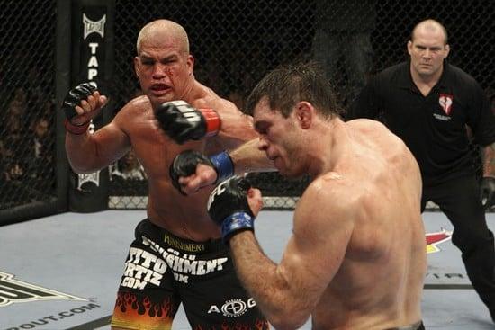 Tito Ortiz vs Forest Griffen, with A&G logo on fight trunks