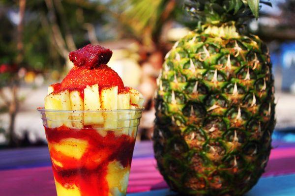 Wicho's Chamoyadas, this is our pineapple version. Made with fresh fruit and in small batches.