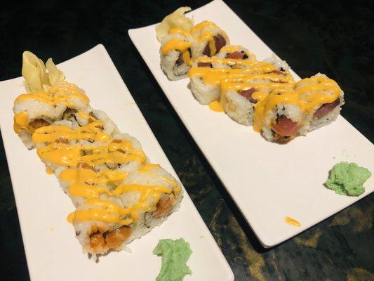 Spicy tuna and spicy salmon rolls