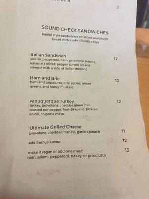 Sandwich options.