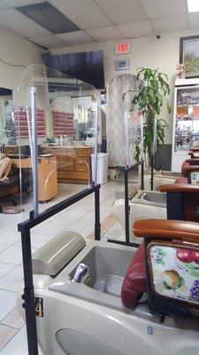 Plexie glass at pedicure spa chairs