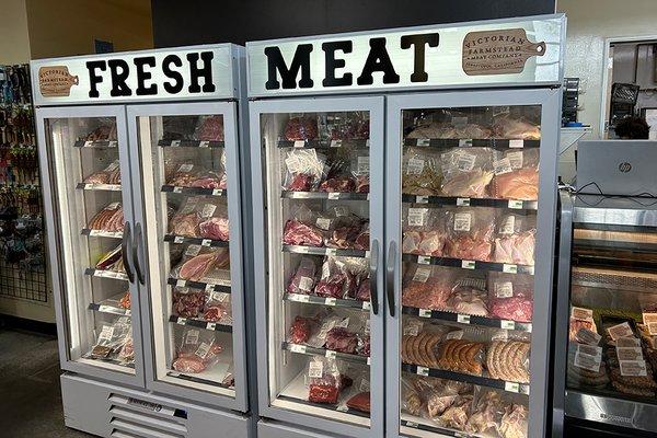 Our fully stocked meat display, just in time for upcoming spring holidays like St. Patrick's Day. Already packed and ready to grab!