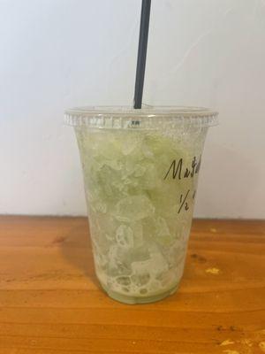 The matcha latte is mostly just ice.