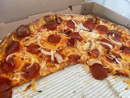 Pepperoni and onion. Delish!