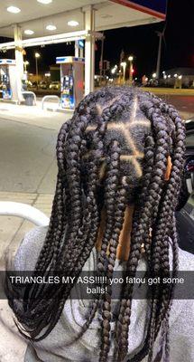 WHAT SHE DID! I ASKED for triangle knotless braids she did everything except what I asked for.