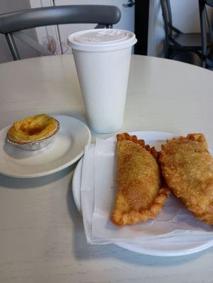 Latte, Cuban empanada, bacon/egg/cheese empanada, natica