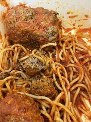 Spaghetti and meat wads