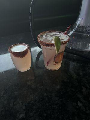 Mexican candy shot and watermelon margarita