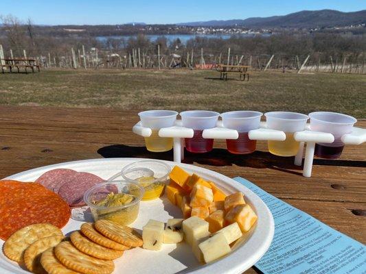 Wine and cheese platter and 2 ounce flight x5