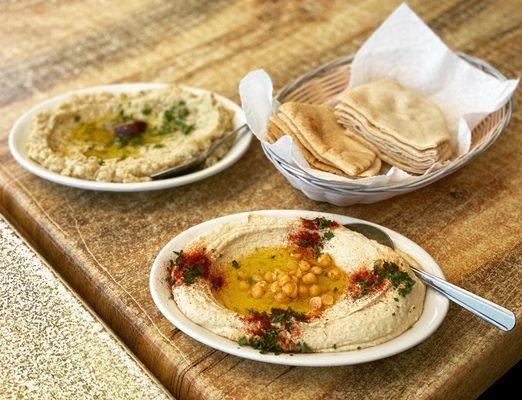 Hummus and Baba Ghanoush with Pita Bread