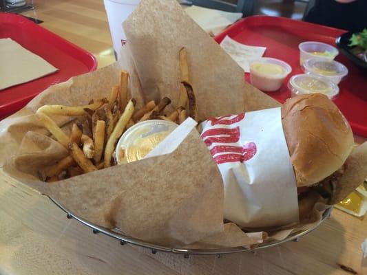 Fried chicken sandwich with fries