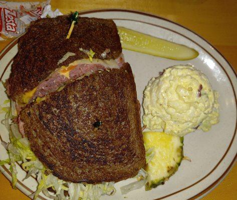 The Reuben was sooo good. And the potato salad had mayo and mustard. Really good! Our waiter Caesar was great.