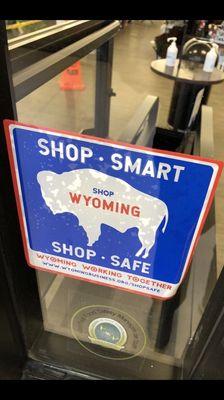 Shop WY! (Sticker at the main entrance)