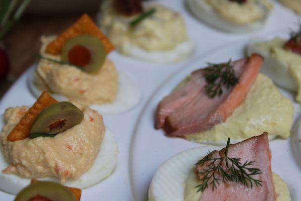 Smoked Salmon Deviled Eggs and Pimento Cheese Deviled Eggs