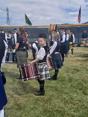 Tenor drumming in the Colorado Youth Pipe Band performing at the Longs Peak Scottish Irish Highlands Festival