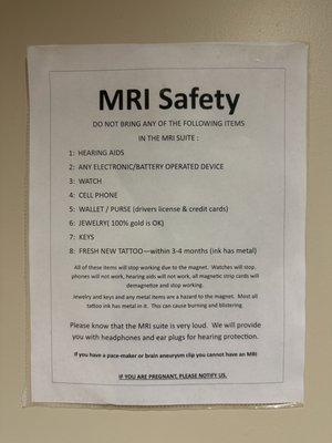 MRI Safety info