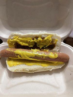 Snapper Dog with grilled onions and mustard