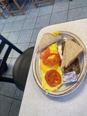 Garden Omelet with a Goetta Patty