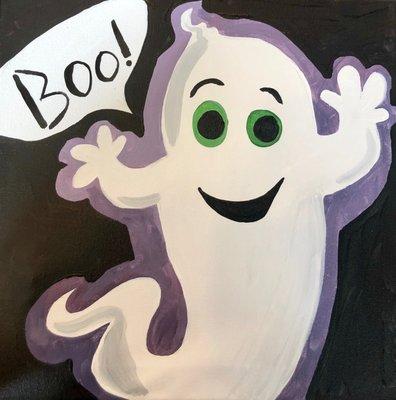 Boo the Ghost Kid's Canvas Class on Friday, October 26th 2018. 6:30-8pm.