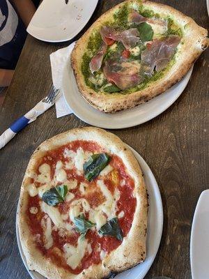 margarita pizza and pesto pizza