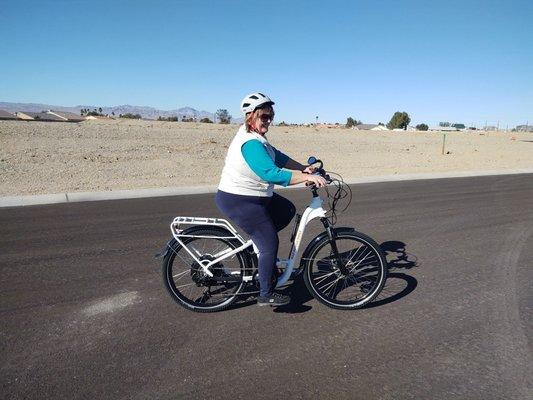 Wife enjoying her e-bike after servicing by Steve at Rad Stop Bike Shop. Thanks Steve!