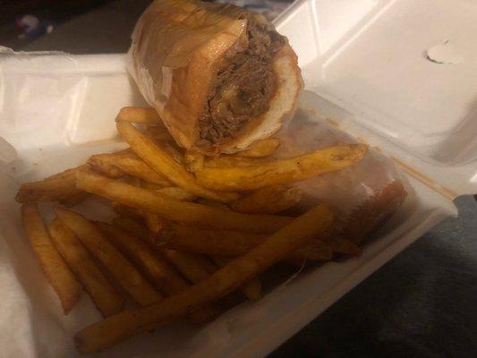 Large Cheese steak with seasoned fries