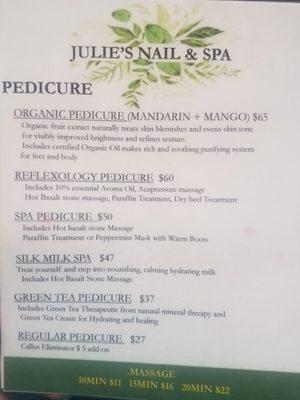 Pedicure Menu!