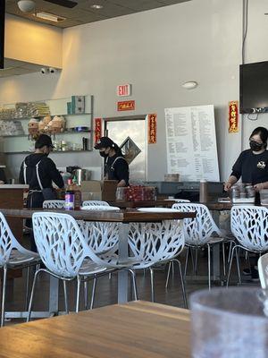 April 14, 2022: Everyone wearing masks while cutting strawberries for future smoothies. Mask-wearing impressive and appreciated.