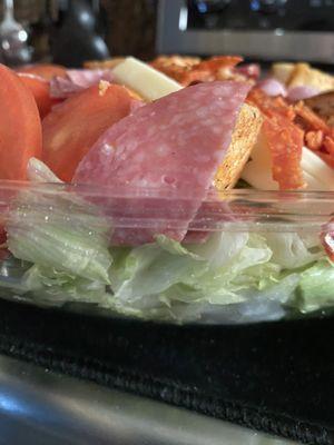 Salad with added Pepperoni (family size )