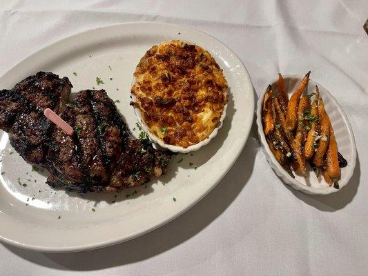 Ribeye, company potatoes, roasted carrots