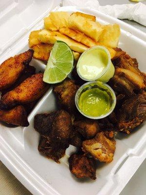 Chicharones with yucca and plantains