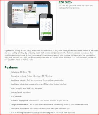 ESI Mobile App for Hosted and the phenomenal Premise Based VOIP ESI 900 (similar to Ditto)