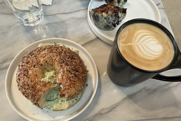 Everything bagel & latte! Couldn't help take a bite before taking a picture:).  Just delicious!!!